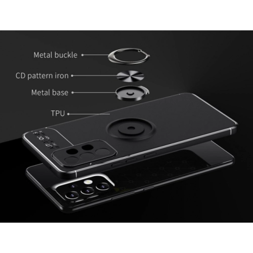 Samsung Galaxy A23 Kılıf Renkli Silikon Yüzüklü Standlı Auto Focus Ravel Kapak - Siyah