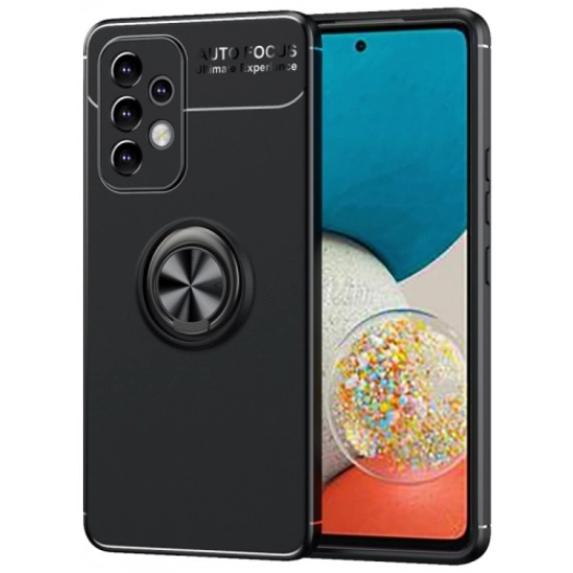 Samsung Galaxy A23 Kılıf Renkli Silikon Yüzüklü Standlı Auto Focus Ravel Kapak - Siyah