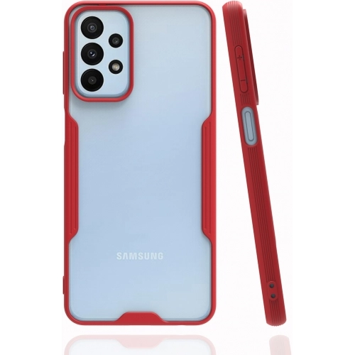 Samsung Galaxy A23 Kılıf Renkli Silikon Kamera Lens Korumalı Şeffaf Parfe Kapak - Kırmızı