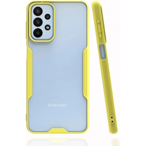 Samsung Galaxy A23 Kılıf Renkli Silikon Kamera Lens Korumalı Şeffaf Parfe Kapak - Sarı