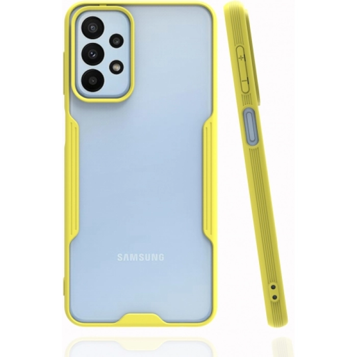 Samsung Galaxy A23 Kılıf Renkli Silikon Kamera Lens Korumalı Şeffaf Parfe Kapak - Sarı
