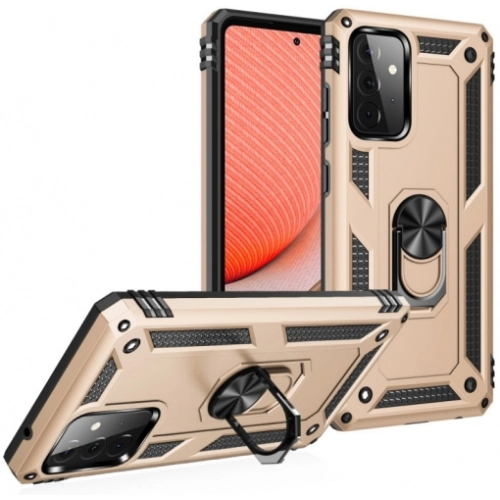 Samsung Galaxy A23 Kılıf Silikon Zırhlı Standlı Yüzüklü Mıknatıslı Tank Kapak - Gold