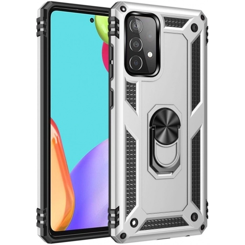 Samsung Galaxy A23 Kılıf Silikon Zırhlı Standlı Yüzüklü Mıknatıslı Tank Kapak - Gümüş