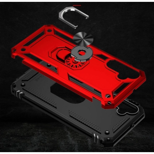 Samsung Galaxy A24 Kılıf Silikon Zırhlı Standlı Yüzüklü Mıknatıslı Tank Kapak - Kırmızı