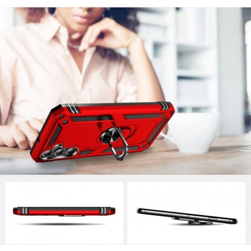 Samsung Galaxy A24 Kılıf Silikon Zırhlı Standlı Yüzüklü Mıknatıslı Tank Kapak - Siyah