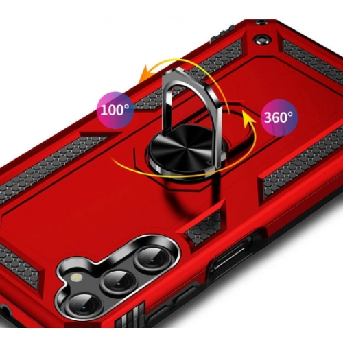 Samsung Galaxy A24 Kılıf Silikon Zırhlı Standlı Yüzüklü Mıknatıslı Tank Kapak - Siyah