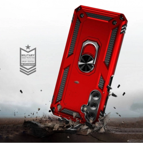 Samsung Galaxy A24 Kılıf Silikon Zırhlı Standlı Yüzüklü Mıknatıslı Tank Kapak - Siyah