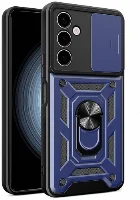 Samsung Galaxy A24 Kılıf Zırhlı Standlı Sürgülü Kamera Korumalı Sürgülü Vega Kapak - Mavi