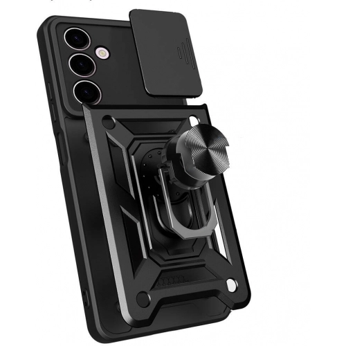 Samsung Galaxy A24 Kılıf Zırhlı Standlı Silikon Sürgülü Kamera Korumalı Tank Kapak - Mavi