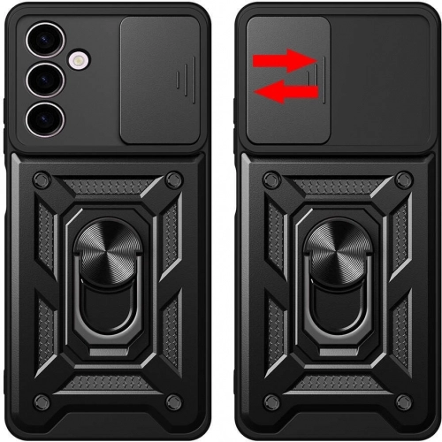 Samsung Galaxy A24 Kılıf Zırhlı Standlı Silikon Sürgülü Kamera Korumalı Tank Kapak - Mavi