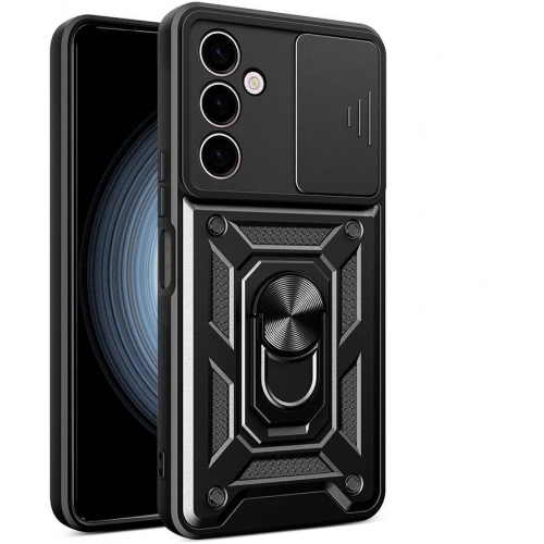 Samsung Galaxy A24 Kılıf Zırhlı Standlı Silikon Sürgülü Kamera Korumalı Tank Kapak - Siyah