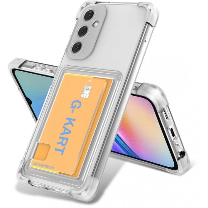 Samsung Galaxy A25 Kılıf Airbag Tasarımlı Şeffaf Kartlıklı G-Kart Kapak - Şeffaf