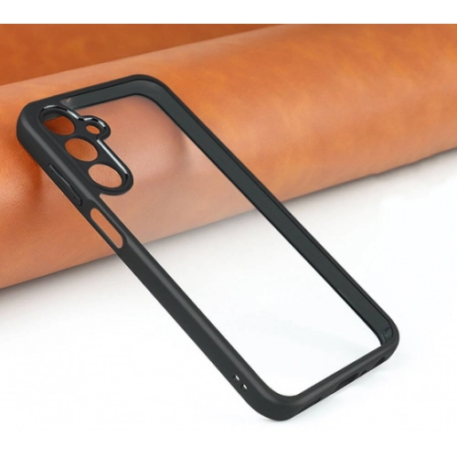 Samsung Galaxy A25 Kılıf Arkası Şeffaf Kenarları Silikon Lüks Roll Kapak - Siyah