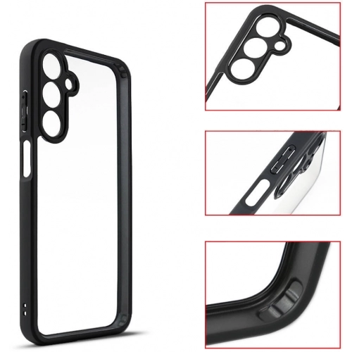 Samsung Galaxy A25 Kılıf Arkası Şeffaf Kenarları Silikon Lüks Roll Kapak - Siyah