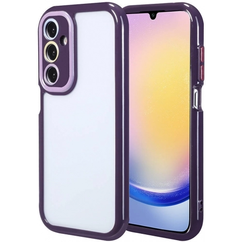 Samsung Galaxy A25 Kılıf Kamera Korumalı Renkli Kenar ve Çerçeve Tasarımlı Vitamin Kapak - Koyu Mor