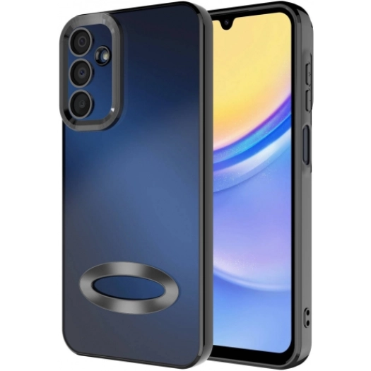 Samsung Galaxy A25 Kılıf Kamera Lens Korumalı Şeffaf Renkli Logo Gösteren Parlak Kapak - Siyah