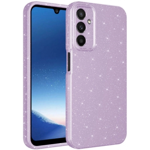 Samsung Galaxy A25 Kılıf Kamera Korumalı Simli Parlak Lüks Silikon Koton Kapak - Lila