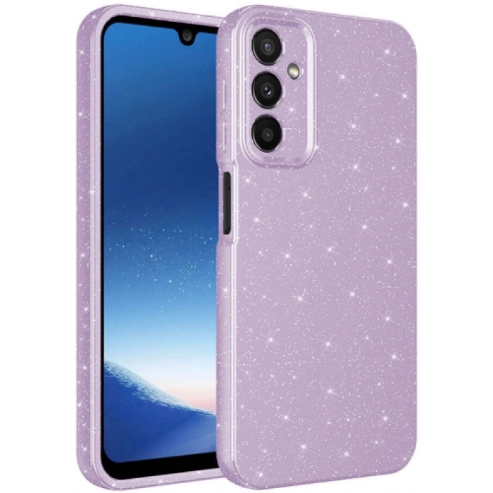 Samsung Galaxy A25 Kılıf Kamera Korumalı Simli Parlak Lüks Silikon Koton Kapak - Lila