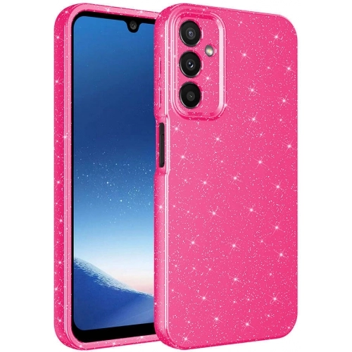 Samsung Galaxy A25 Kılıf Kamera Korumalı Simli Parlak Lüks Silikon Koton Kapak - Pembe Koyu