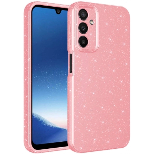 Samsung Galaxy A25 Kılıf Kamera Korumalı Simli Parlak Lüks Silikon Koton Kapak - Pembe