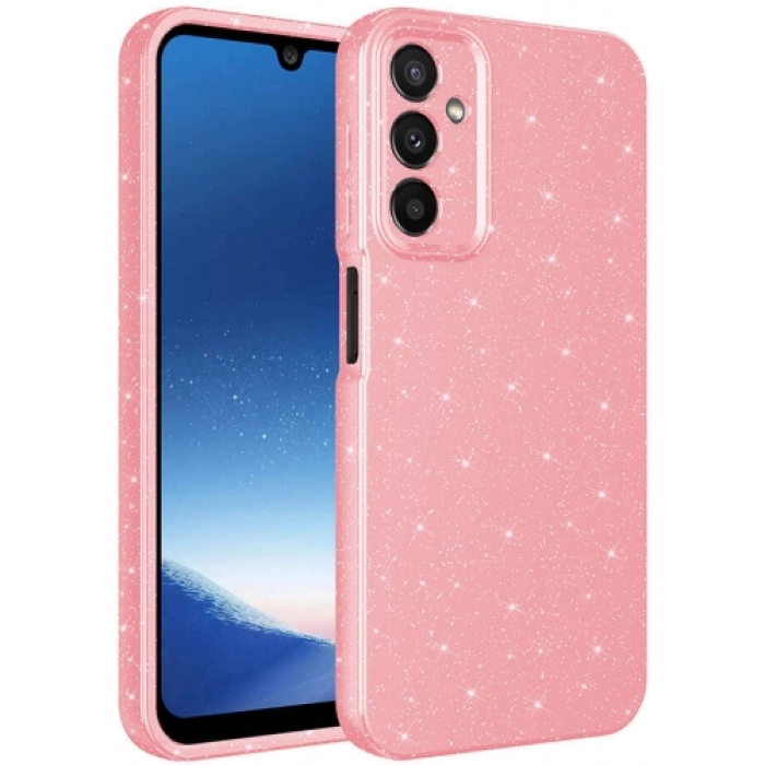 Samsung Galaxy A25 Kılıf Kamera Korumalı Simli Parlak Lüks Silikon Koton Kapak - Pembe