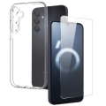 Samsung Galaxy A25 Kılıf Silikon Şeffaf Esnek Kapak ve Maxi Ekran Koruyucu Kırılmaz Cam Set - Şeffaf