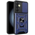 Samsung Galaxy A25 Kılıf Zırhlı Standlı Silikon Sürgülü Kamera Korumalı Tank Kapak - Mavi