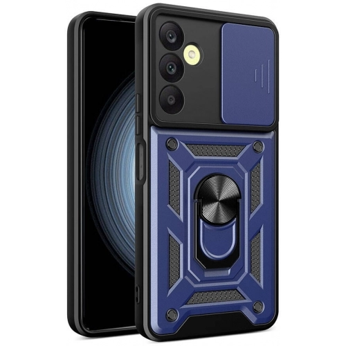 Samsung Galaxy A25 Kılıf Zırhlı Standlı Silikon Sürgülü Kamera Korumalı Tank Kapak - Mavi