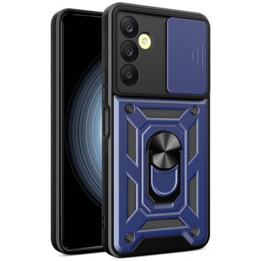 Samsung Galaxy A25 Kılıf Zırhlı Standlı Silikon Sürgülü Kamera Korumalı Tank Kapak - Mavi