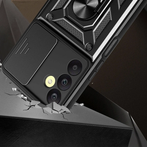 Samsung Galaxy A25 Kılıf Zırhlı Standlı Silikon Sürgülü Kamera Korumalı Tank Kapak - Mavi