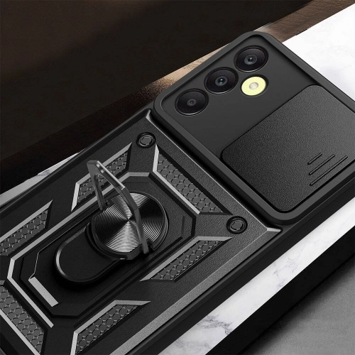 Samsung Galaxy A25 Kılıf Zırhlı Standlı Silikon Sürgülü Kamera Korumalı Tank Kapak - Mavi