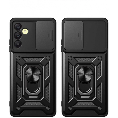 Samsung Galaxy A25 Kılıf Zırhlı Standlı Silikon Sürgülü Kamera Korumalı Tank Kapak - Mavi