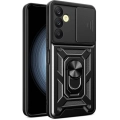 Samsung Galaxy A25 Kılıf Zırhlı Standlı Silikon Sürgülü Kamera Korumalı Tank Kapak - Siyah