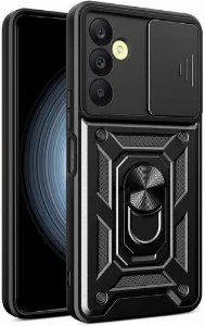 Samsung Galaxy A25 Kılıf Zırhlı Standlı Sürgülü Kamera Korumalı Sürgülü Vega Kapak - Siyah