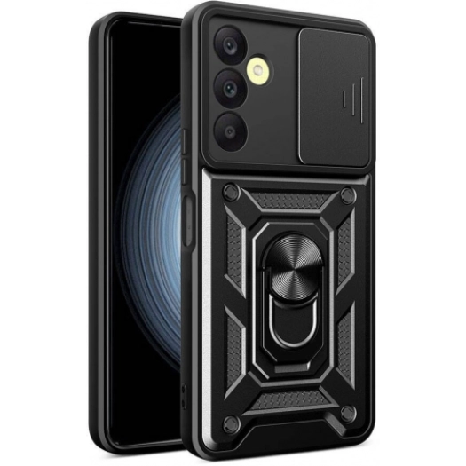 Samsung Galaxy A25 Kılıf Zırhlı Standlı Silikon Sürgülü Kamera Korumalı Tank Kapak - Siyah