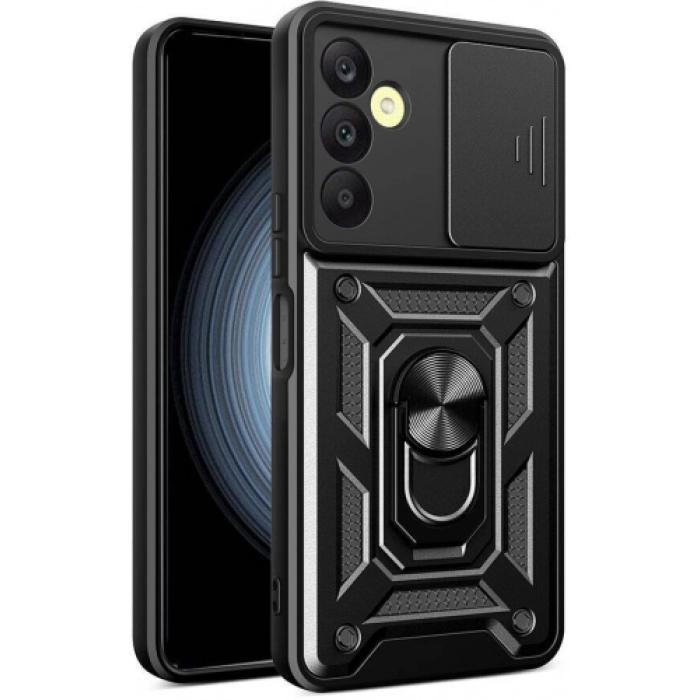 Samsung Galaxy A25 Kılıf Zırhlı Standlı Silikon Sürgülü Kamera Korumalı Tank Kapak - Siyah