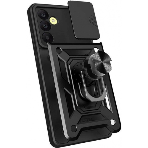 Samsung Galaxy A25 Kılıf Zırhlı Standlı Silikon Sürgülü Kamera Korumalı Tank Kapak - Siyah