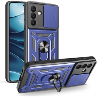 Samsung Galaxy A26 Kılıf Zırhlı Standlı Silikon Sürgülü Kamera Korumalı Tank Kapak - Mavi