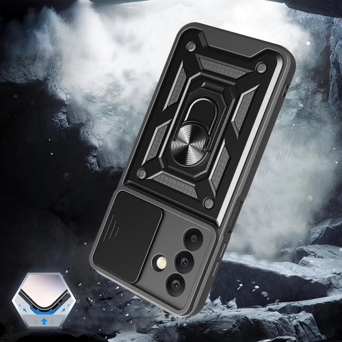 Samsung Galaxy A26 Kılıf Zırhlı Standlı Silikon Sürgülü Kamera Korumalı Tank Kapak - Mavi