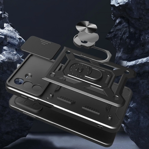 Samsung Galaxy A26 Kılıf Zırhlı Standlı Silikon Sürgülü Kamera Korumalı Tank Kapak - Siyah