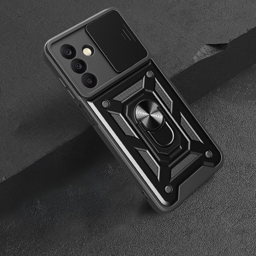 Samsung Galaxy A26 Kılıf Zırhlı Standlı Silikon Sürgülü Kamera Korumalı Tank Kapak - Siyah