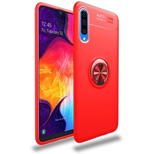 Samsung Galaxy A30s Kılıf Renkli Silikon Yüzüklü Standlı Auto Focus Ravel Kapak - Kırmızı