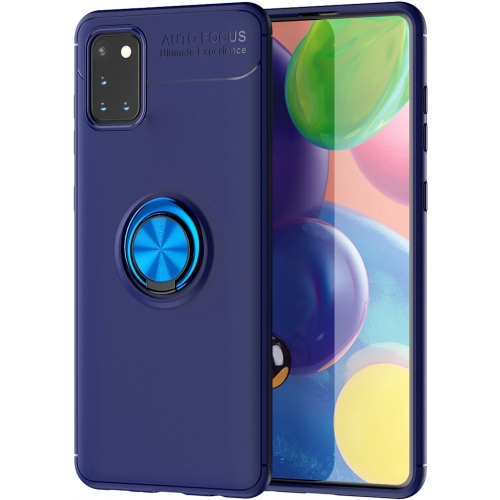 Samsung Galaxy A31 Kılıf Renkli Silikon Yüzüklü Standlı Auto Focus Ravel Kapak - Mavi