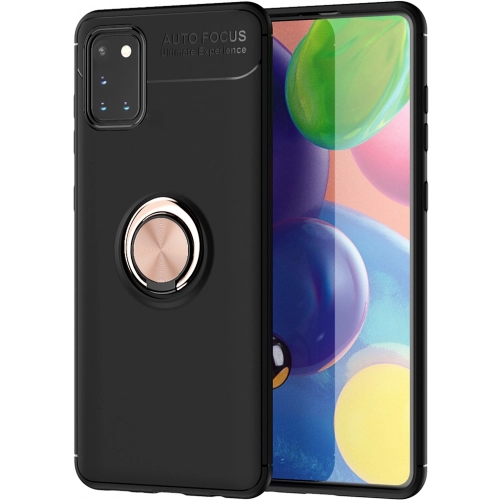 Samsung Galaxy A31 Kılıf Renkli Silikon Yüzüklü Standlı Auto Focus Ravel Kapak - Rose Gold