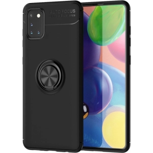 Samsung Galaxy A31 Kılıf Renkli Silikon Yüzüklü Standlı Auto Focus Ravel Kapak - Siyah