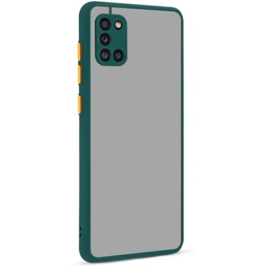 Samsung Galaxy A31 Kılıf Kamera Korumalı Arkası Şeffaf Mat Silikon Kapak - Koyu Yeşil