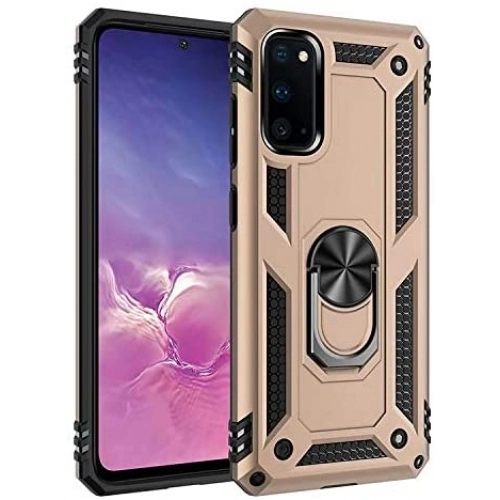 Samsung Galaxy A31 Kılıf Silikon Zırhlı Standlı Yüzüklü Mıknatıslı Tank Kapak - Gold