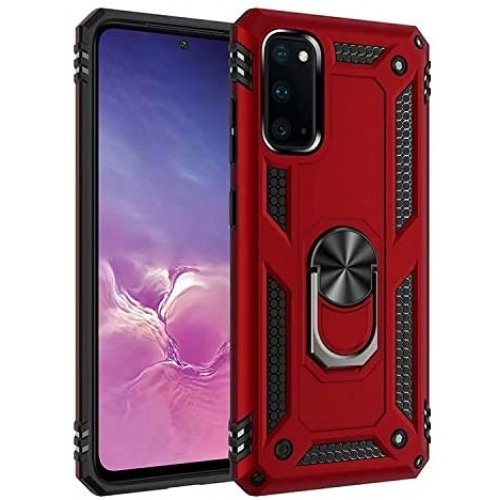 Samsung Galaxy A31 Kılıf Silikon Zırhlı Standlı Yüzüklü Mıknatıslı Tank Kapak - Kırmızı