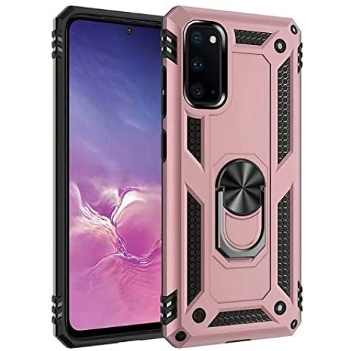 Samsung Galaxy A31 Kılıf Silikon Zırhlı Standlı Yüzüklü Mıknatıslı Tank Kapak - Rose Gold