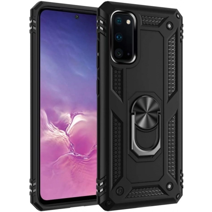 Samsung Galaxy A31 Kılıf Silikon Zırhlı Standlı Yüzüklü Mıknatıslı Tank Kapak - Siyah